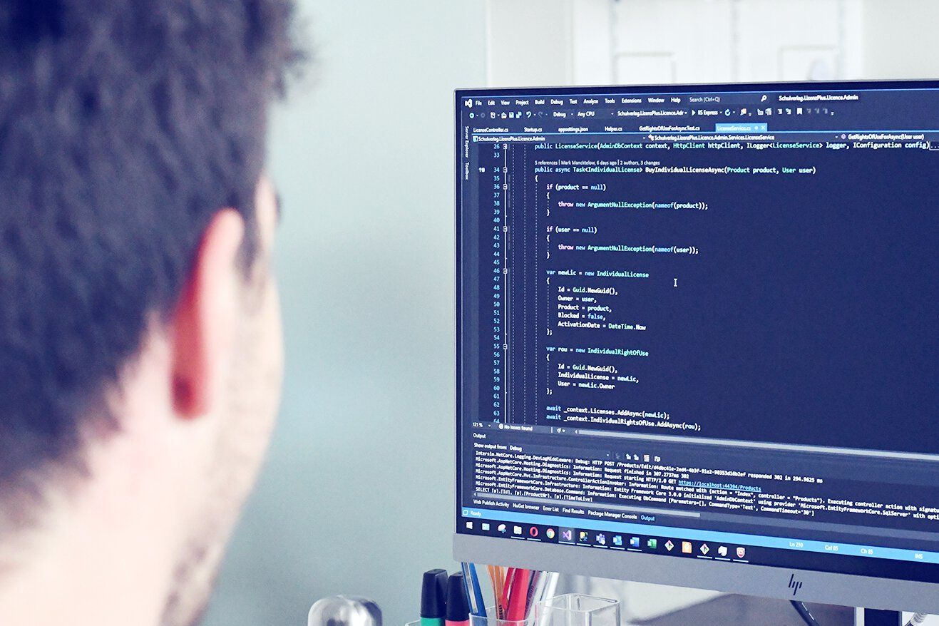 Entwickler schaut sich Code an