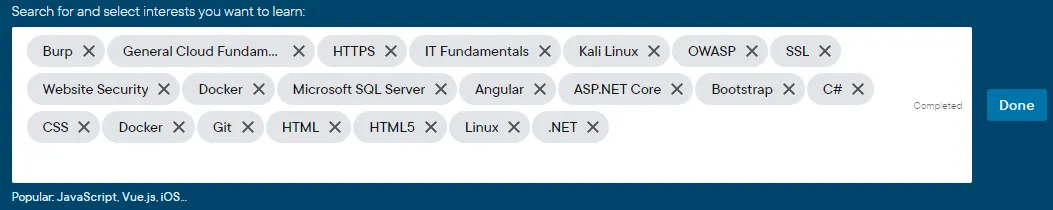 Interessensangabe bei Pluralsight