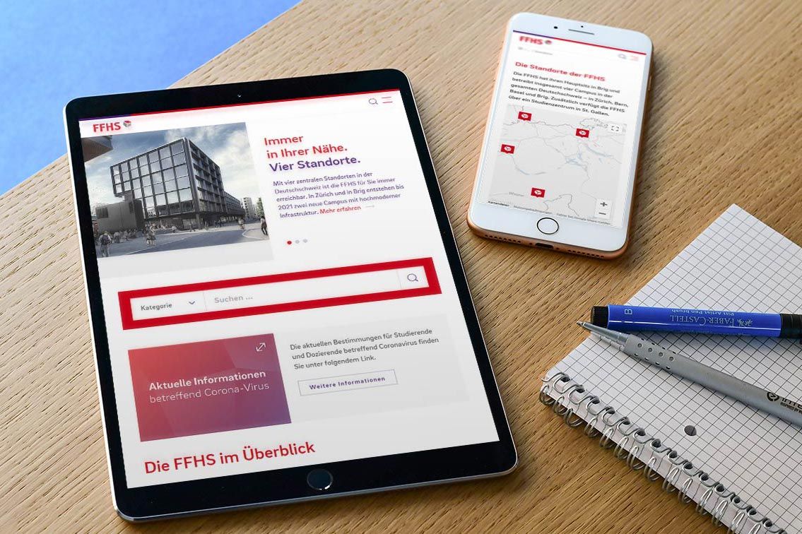 Mockup des FFHS Infoportals auf dem Tablet und Smartphone