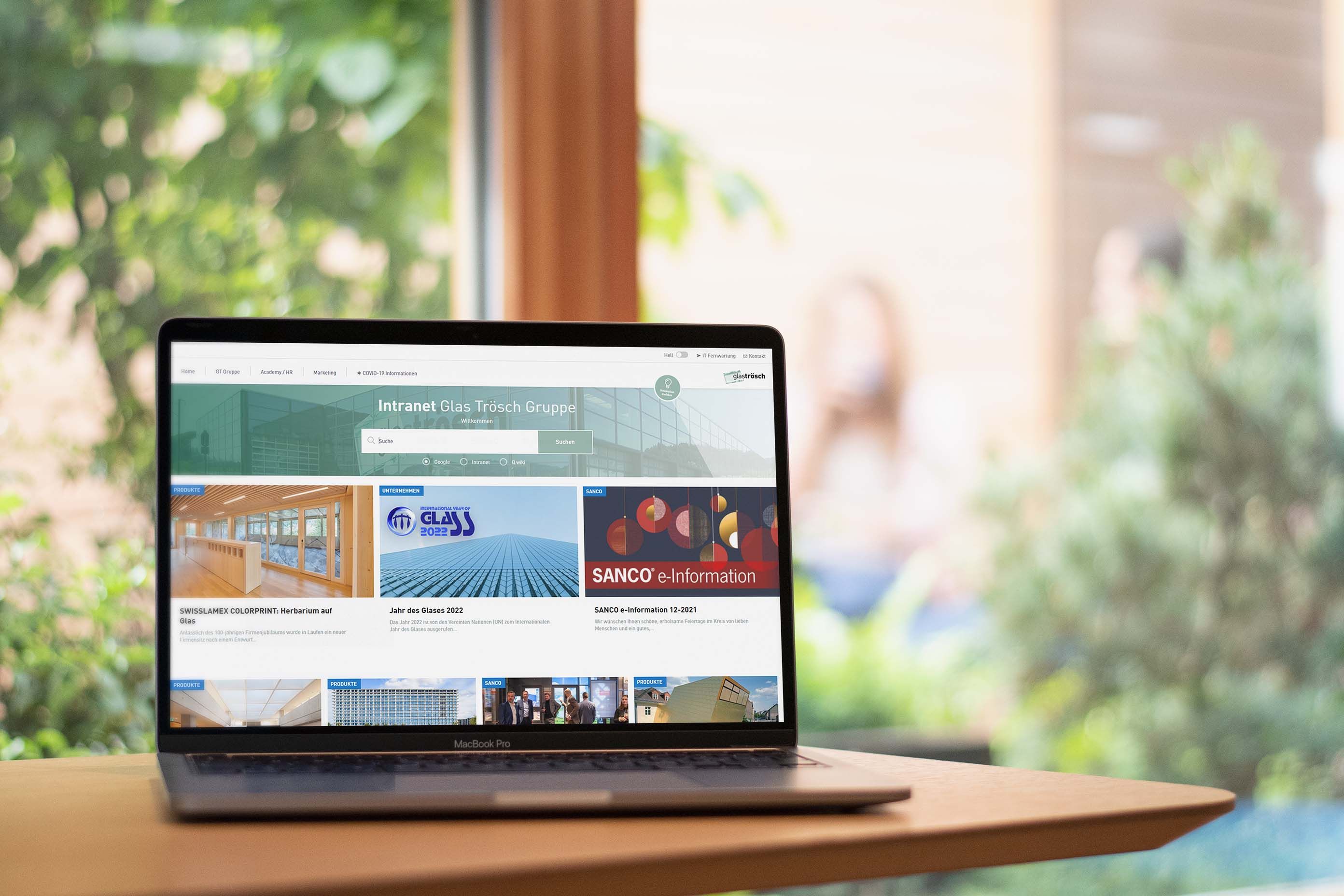 Mockup des Intranets von Glas Trösch