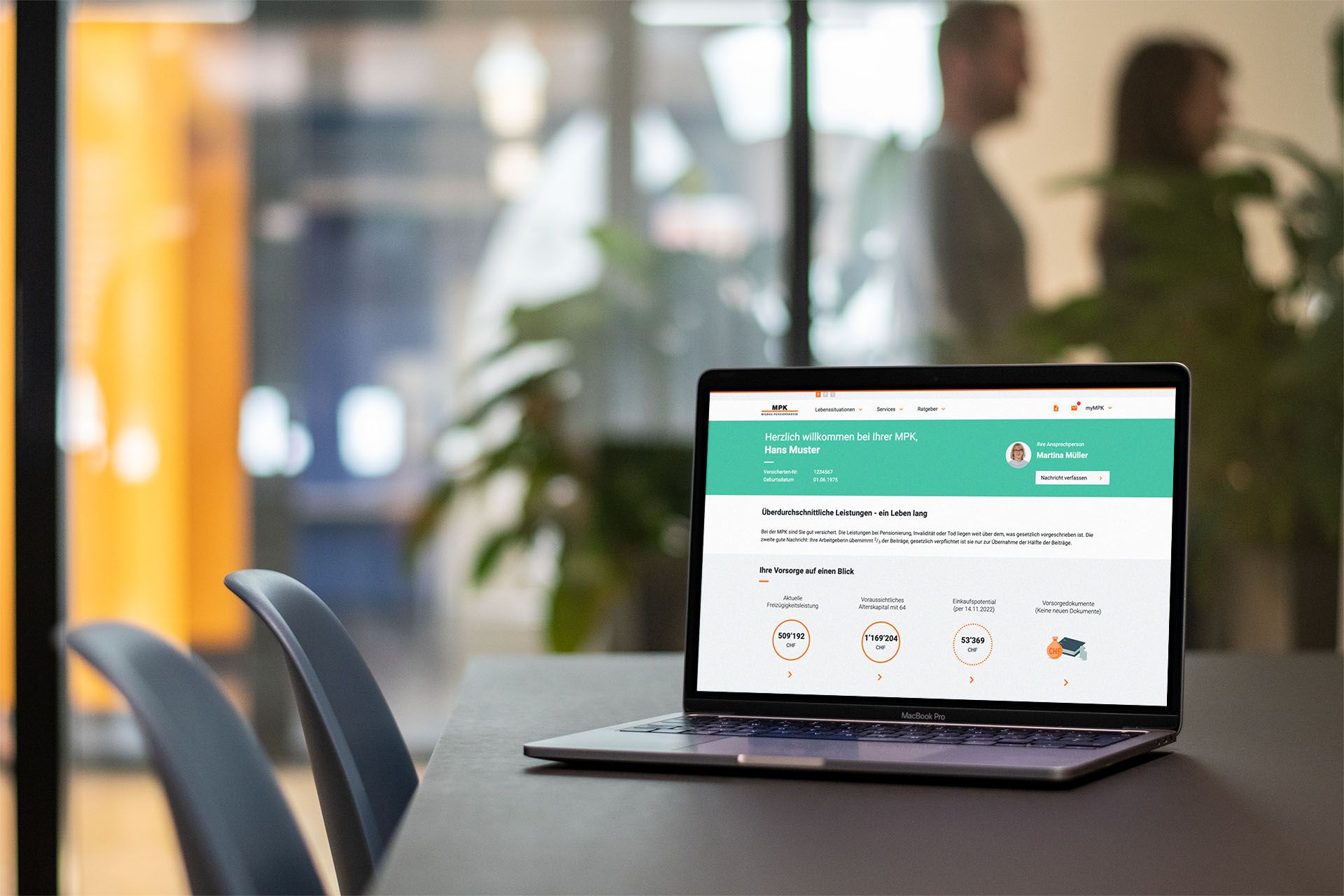 Mockup des Versichertenportals der Migros-Pensionskasse