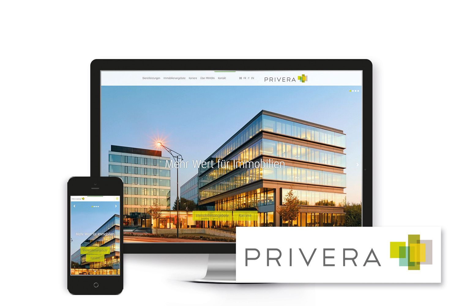 Mockup der Privera Corporate Site auf einem Desktop und Smartphone