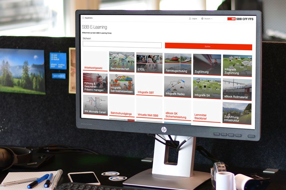 Mockup der SBB E-Learning Plattform auf dem Desktop