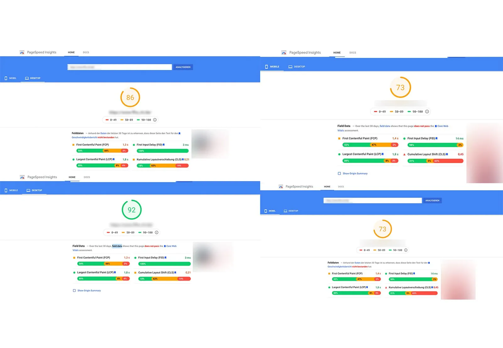 Screenshot Collage Google Page Speed