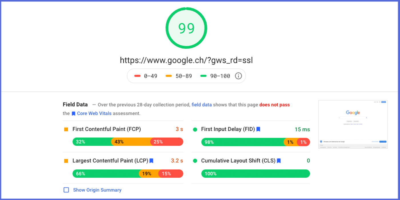 Screenshot Google Page Speed
