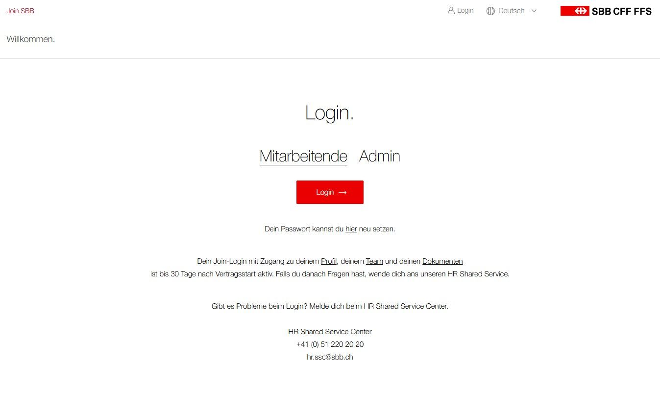 Screenshot vom SBB Onboarding Login