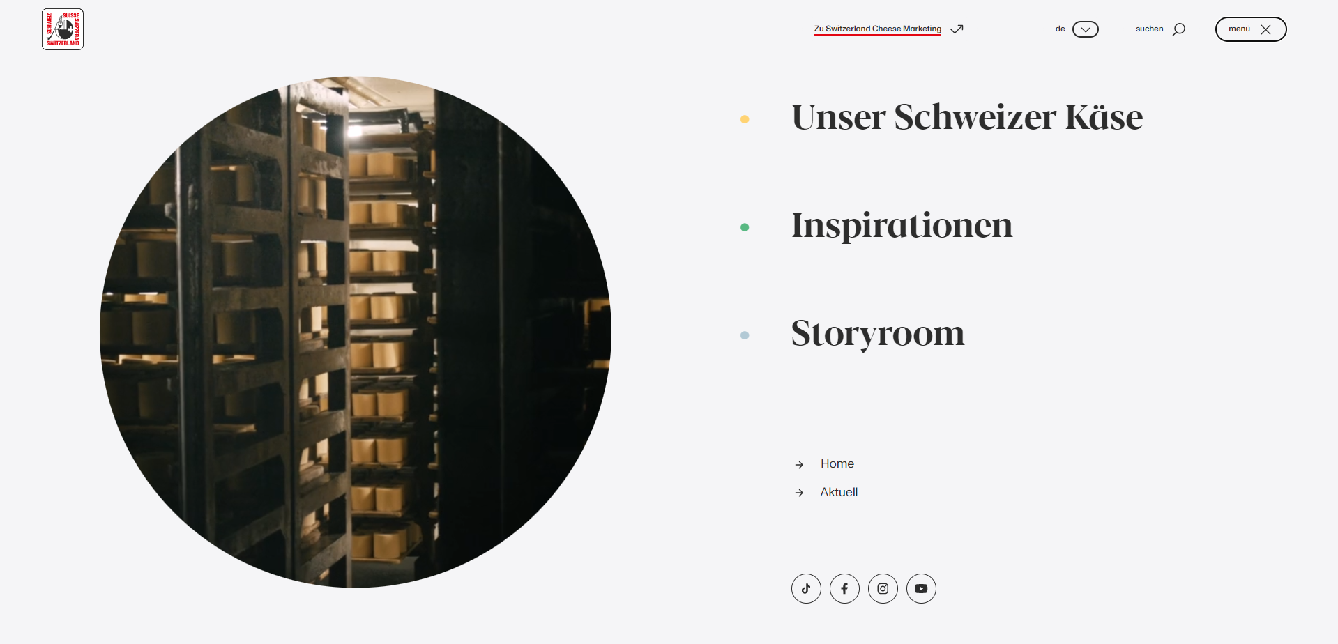 Screenshot der Startseite von Switzerland Cheese Marketing
