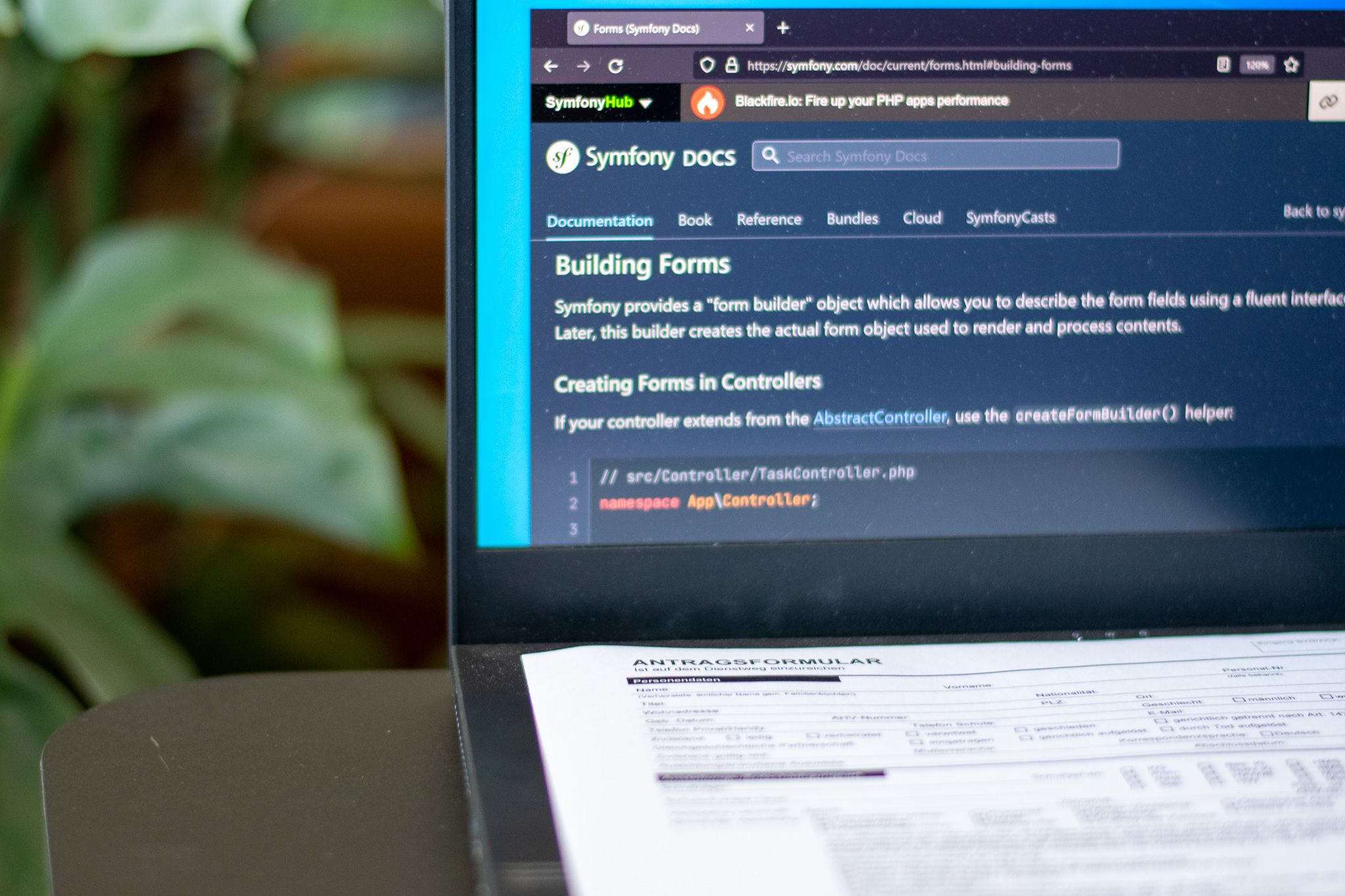 Symfony auf Laptop aufgeschaltet